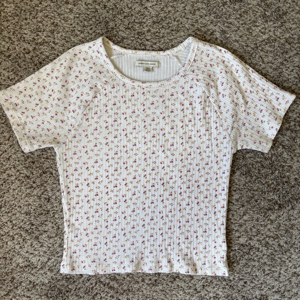 American Eagle Floral Ribbed Top
